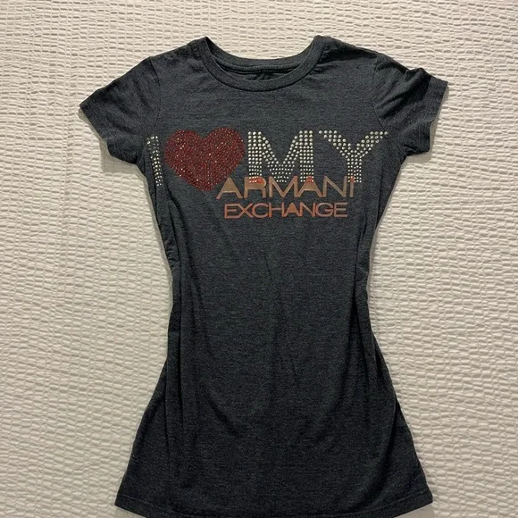 Y2K bling Armani Exchange Women's Gray T-Shirt - Picture 3 of 6